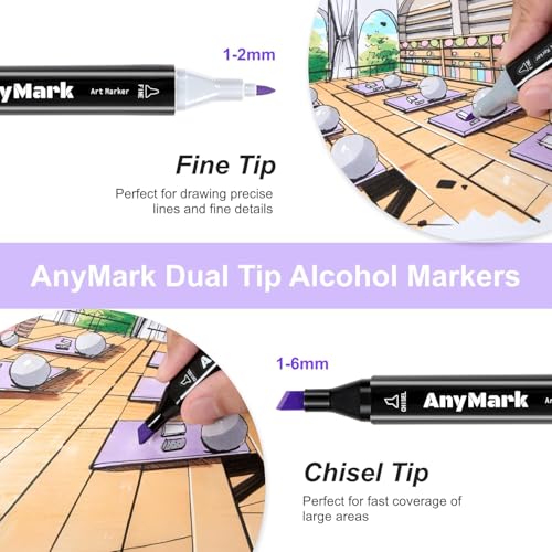 Image of AnyMark Alcohol Markers, 48 Colors Dual Tip Art Colouring Markers Set