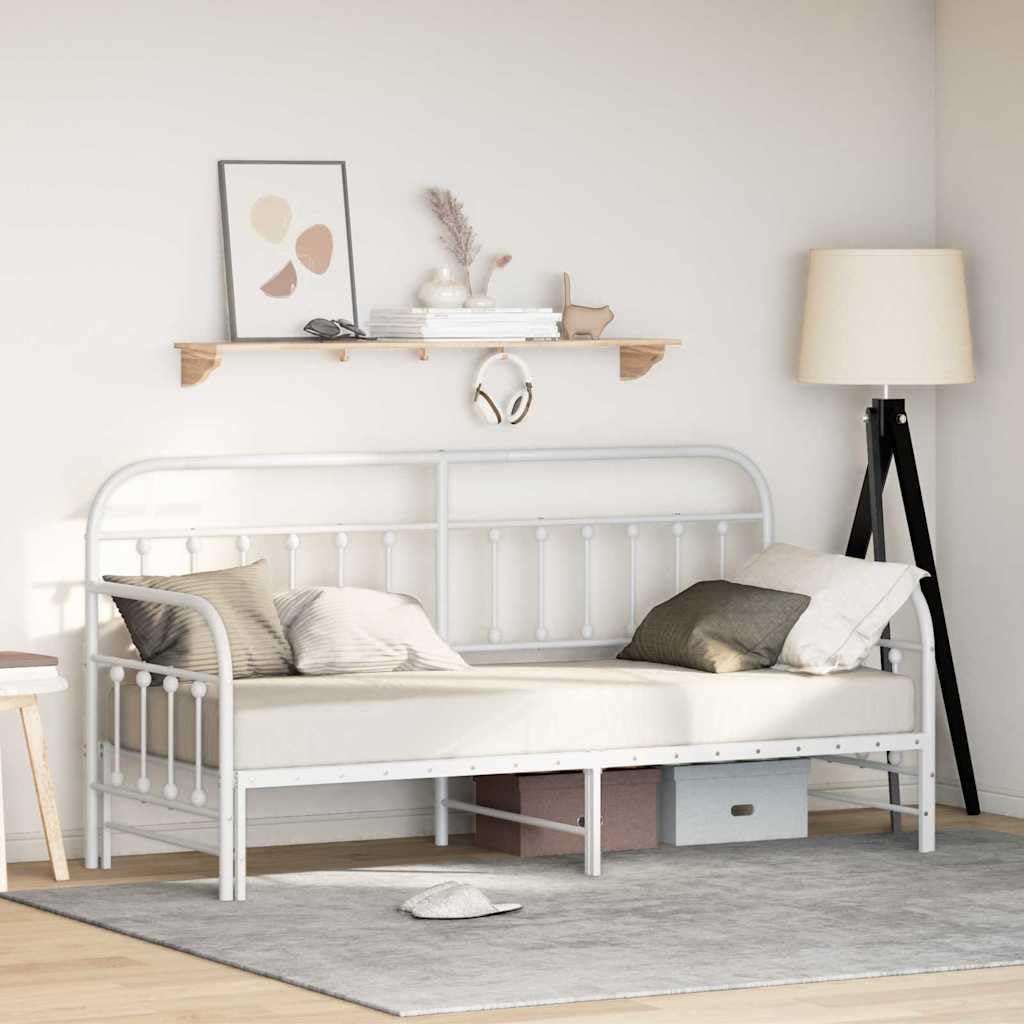 vidaXL Tagesbettrahmen Weiß 80 x 200 cm Pulverbeschichteter Stahl, Moderner, robuster Tagesbett-Rahmen, rechteckiges Metallbett, platzsparende Schlaflösung, wie EIN Sofa
