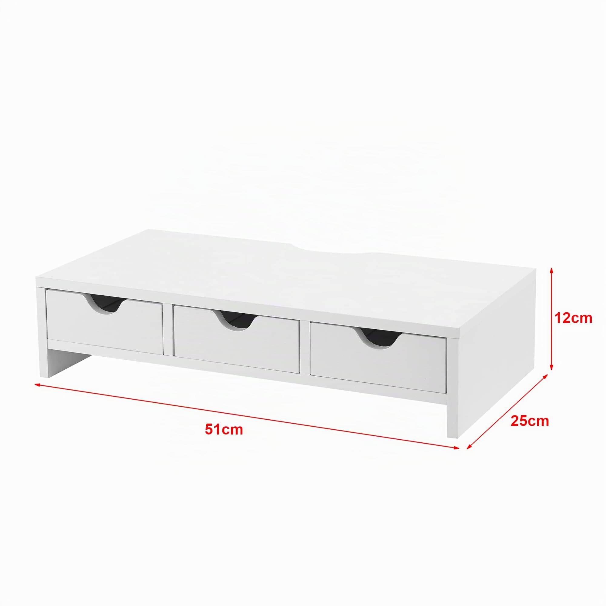 [en.casa] Supporto per Monitor con 3 Cassetti (AxLxP) 12 x 51 x 25 cm Rialzo per Schermo PC Stand da Scrivania - Bianco
