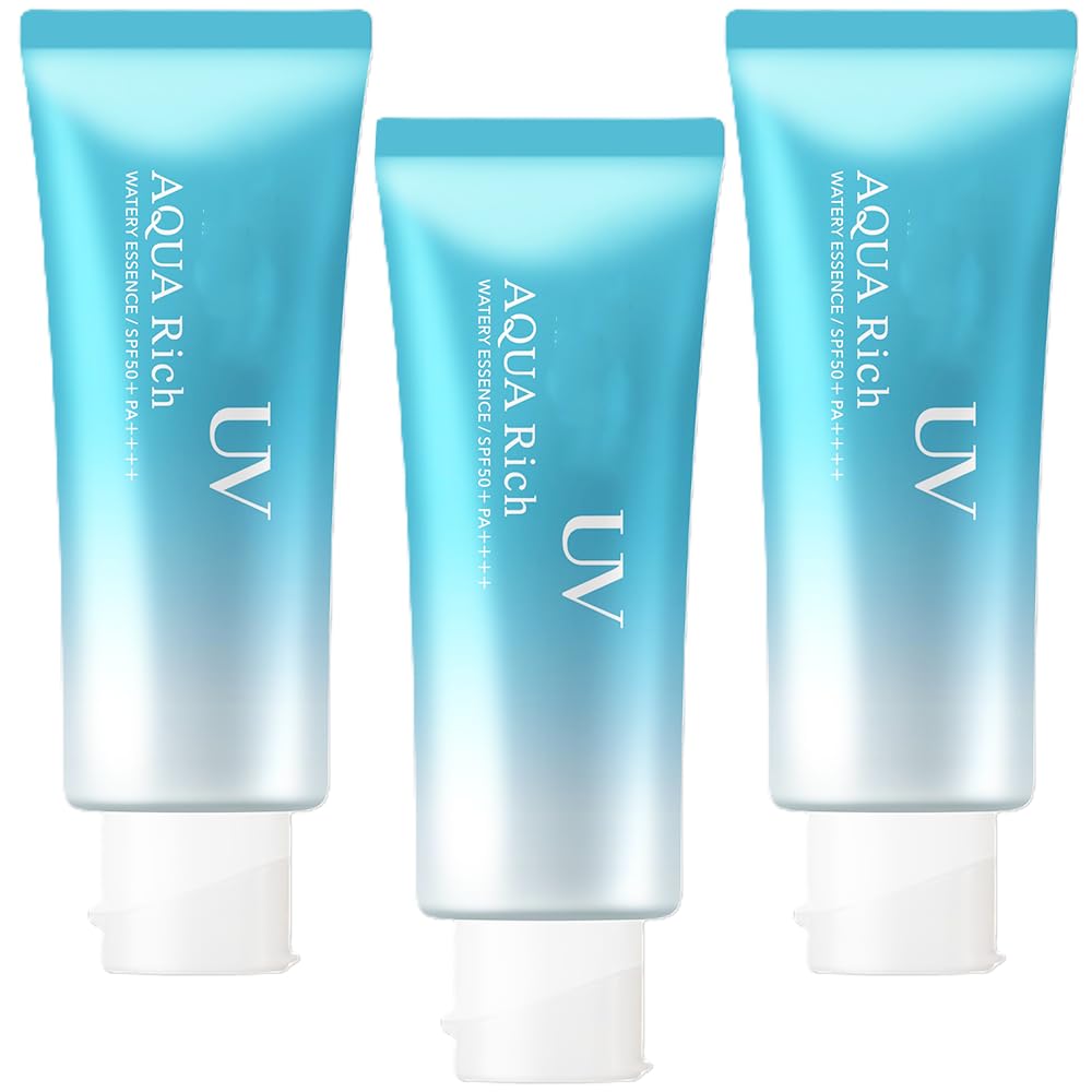 Japan Sunscreen UV Aqua Rich Watery Essence SPF 50+ Lightweight Water-resistant Based UV Protection Essence for Face & Body,Oil-Free, Non-Greasy,Sensitive Skin Safe, Fragrance-Free 70g(set of 3)