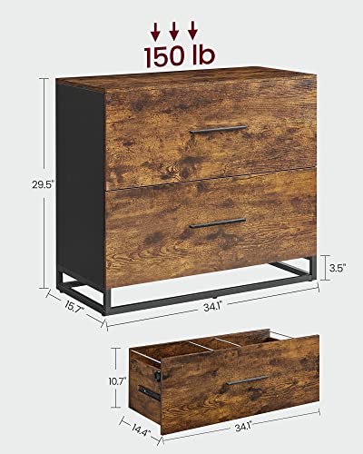Image of VASAGLE Lateral File Cabinet, Home Office Printer Stand, 2-Drawer Filing Cabinet, with Anti-tip Interlocking Mechanism, for A4, Letter-Size, Legal-Size Hanging Files, Rustic Brown and Ink Black