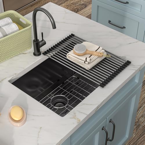 Image of 24 inchx18 inch Undermount Laundry Utility Sink - Gunmetal Black NANO-PVD, 16 Gauge 304 Stainless Steel, 12 Inch Deep Single Bowl Under Counter Basin for Laundry Room, RV or Utility Use
