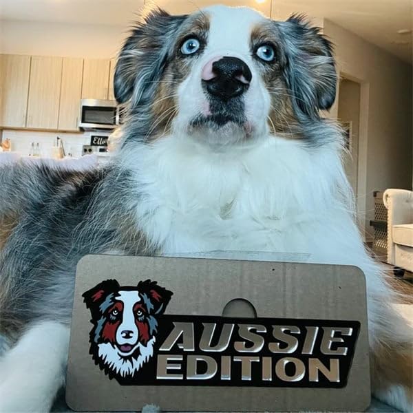 Image of Dog Edition Car Badges Laser Cutting 3D Badge Automotive Decals Stickers for Truck Rv Boat Exterior Decoration, Fun Animal Decor Car Accessories Gifts (Australian Shepherd)