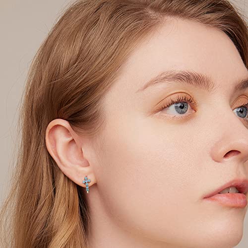 Turquoise Cross 925 Sterling Silver Tiny Small Hoop Earrings for Women Teen Girls Cartilage Hypoallergenic Small Huggie Hinged Hoops Sleeper Piercing Ear Cuffs Religious Faith Protection Earring3