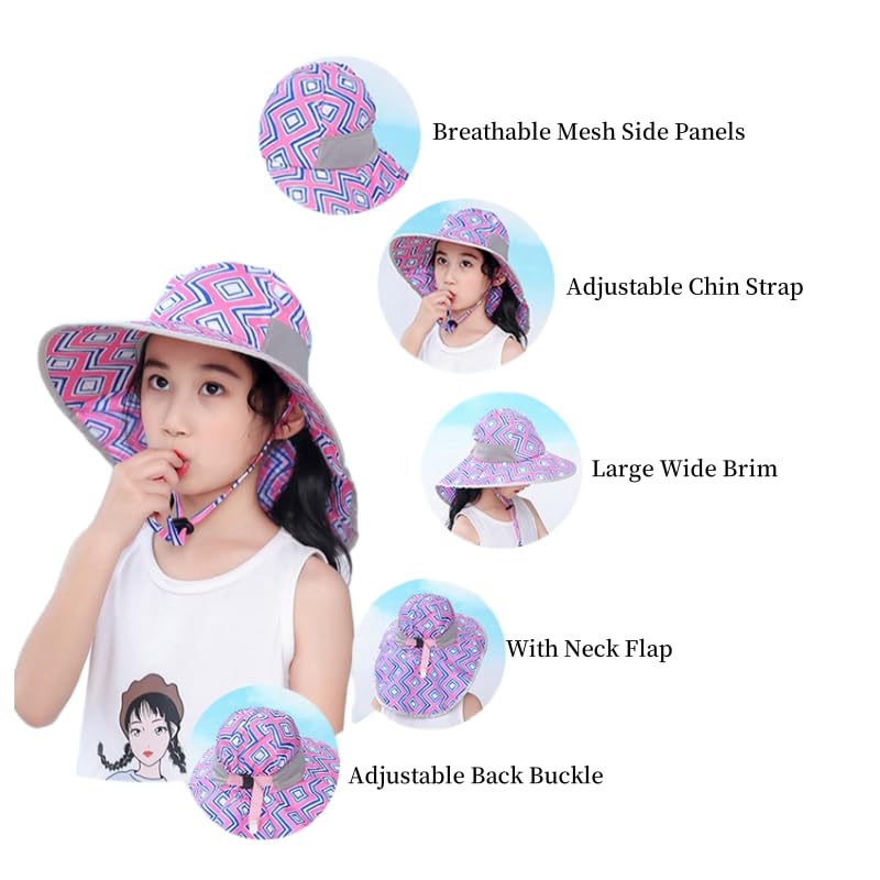 Kids Sun Hats UPF 50+ Sun Protection Hat for Kids with Neck Flap Adjustable Wide Brim Beach Fishing Hat for Girls 2-10 Years 5