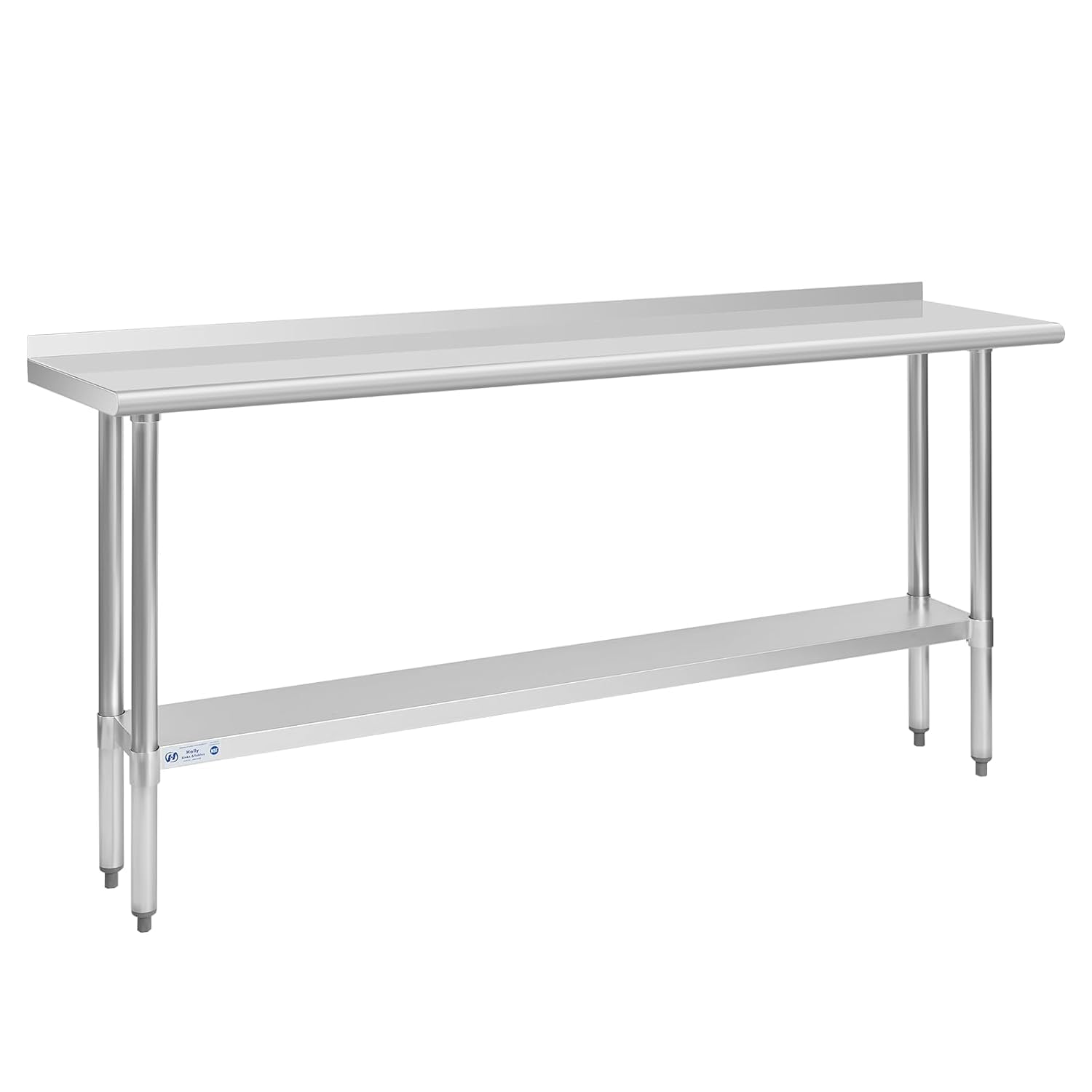 Hally - Mesa de acero inoxidable para preparación y trabajo, 14 x 72 pulgadas, mesa comercial NSF resistente con estante inferior y protector contra salpicaduras para restaurante, hogar y hotel