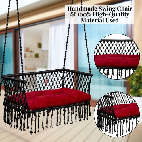 Image of Patiofy Double Seater Swing Chair Arm Rest /Hanging Hammock For 2 People /Jhula Adults /2 Balcony /200Kg Weight Holding Capacity /Hanging Kit & Cushion Included-Black - Polyester