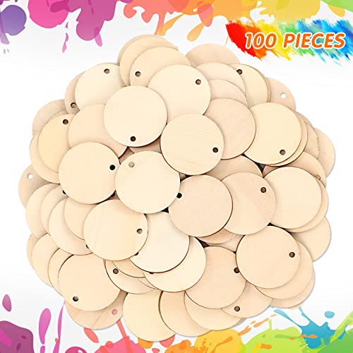 100 Pieces Unfinished Round Wooden Circles With Holes Round Wood Discs For Crafts Blank Natural Wood Circle Cutouts For Diy Crafts Party Birthday Christmas Decoration (1.5 Inch) #TOP1