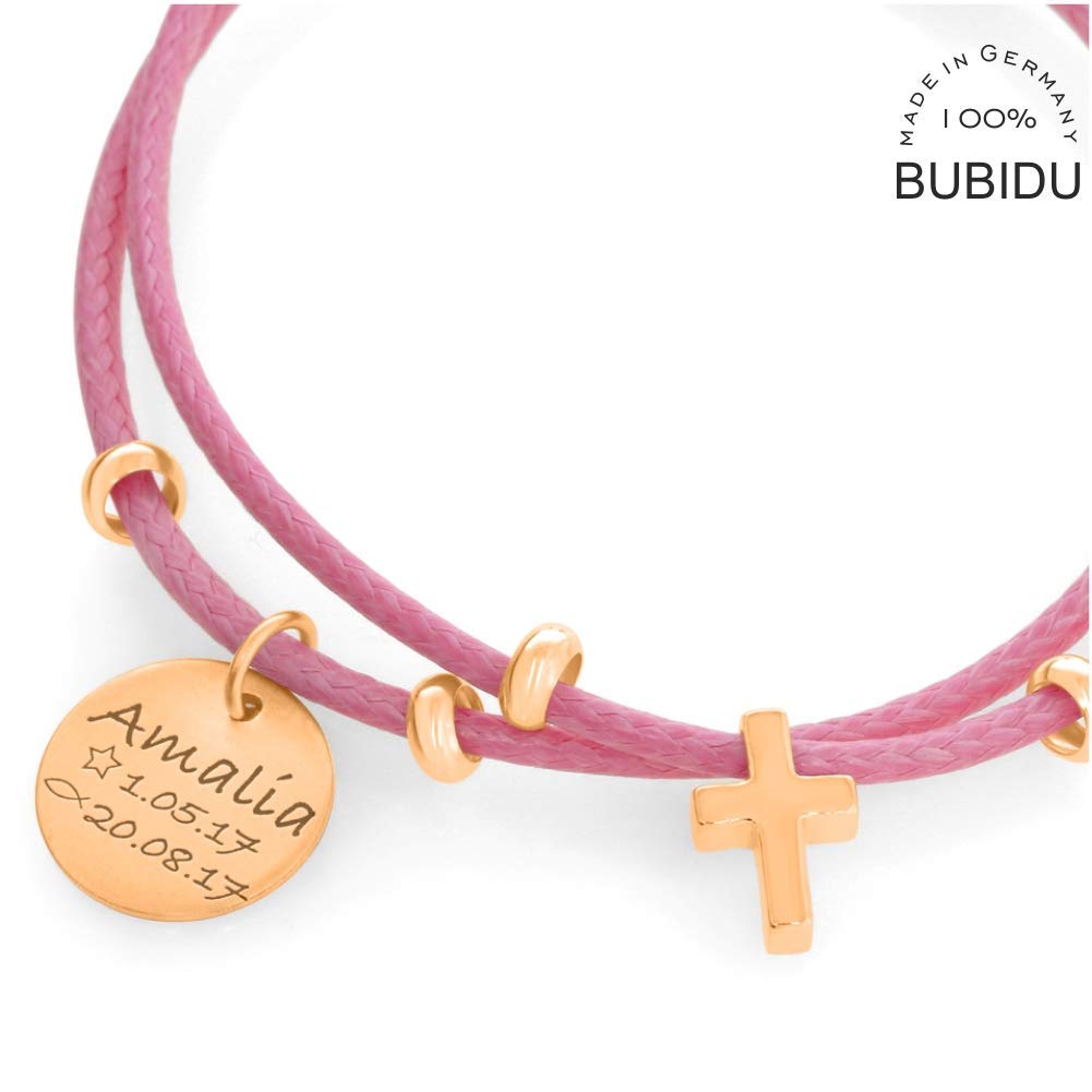 Taufarmband mit Gravur roségold Rosa Kreuz Armband Mädchen Kinderarmband zur Taufe Silberschmuck Baby Kinder Taufspruch Psalm Taufgeschenk Taufdatum | HANDMADE IN GERMANY