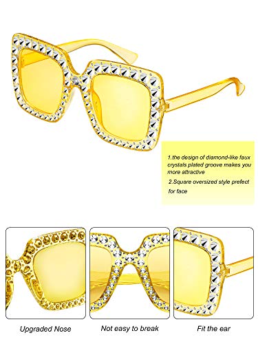 9 Pairs Rhinestone Oversized Square Sunglasses for Women Sparkling Bling Crystal Sunglasses AC Frame Glasses for Women4