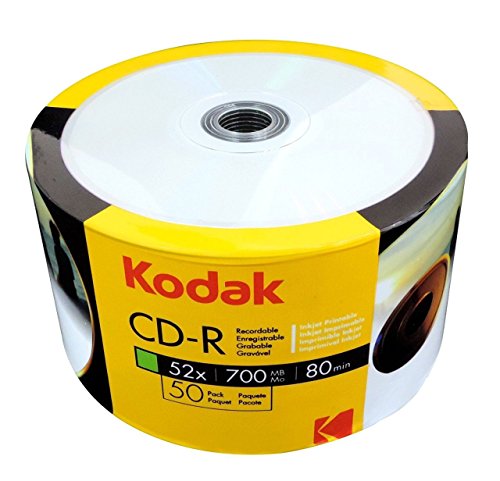 Preisvergleich Produktbild Kodak CD-R 700Mb / 80Min 52-fache Schreibgeschwindigkeit, vollflächig bedruckbar (Tintenstrahldrucker), 50er Pack in Folie (Shrink)