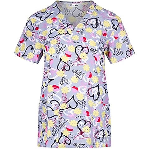 Minty Mint Women's Comfortable Lightweight Durable Soft Stretch Printed V-Neck Medical Scrub Top Dentist Medical Profession Doctor EMT Nurse Veterinarian h7nCJ Light Grey L Cover