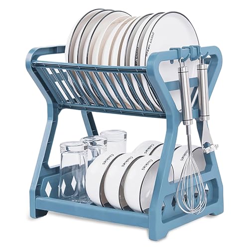 MARMODAY Égouttoir à vaisselle compact en acier inoxydable à 2 niveaux - Bleu