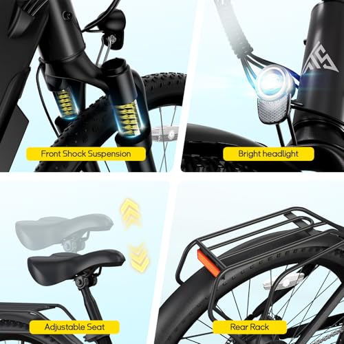 Image of TST Electric Bike for Adults, 1000W /750 Peak Ebike with 36V 10.4 /7.8Ah Battery, up to 50 Miles Range 25 MPH Electric Bicycle, 7 Speed, 26 inch E Bike for Commute