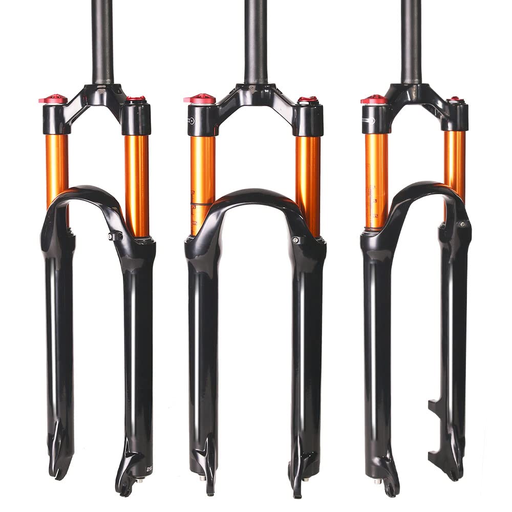 BUCKLOS 26/27.5/29 inch MTB Air Suspension Fork Travel 120mm, 1-1/8" Straight/Tapered Tube QR 9mm Manual Lockout XC AM Ultralight Mountain Bike Front Forks