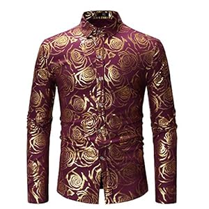 Herenmode bloemenroze bedrukte overhemden met lange mouwen, gala-bruiloftsoverhemden met knopen, casual slim-fit klassieke zakelijke overhemden