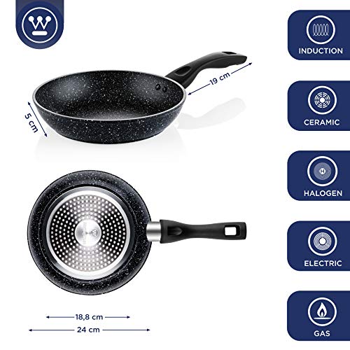 Westinghouse Non Stick Frying Pan - Ø 24 cm Fry Pan for Induction Gas Electric & Ceramic Hob - Black Marble 4 Gallery Image