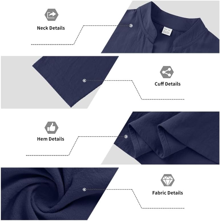 Mens Linen Henley Shirts Casual Long Sleeve Hippie Yoga Tops Lightweight Summer Beach T-Shirt - Image 6