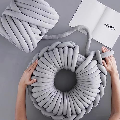 FIYSON Armstricken Wolle 500g/25m,Chunky XXL Wolles zum Handstricken,Chunky Yarn Schlauchgarn Häkelwolle,Bulky Armstricken Isländische Wolle, für Anfänger,Decken,Tasche,Handstrickgarn (Hellgrau)