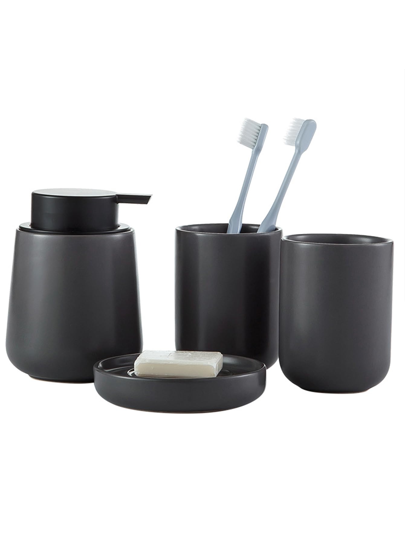 Juego de accesorios de baño de cerámica, dispensador de jabón espumoso, juego de soporte para jabón de baño y cepillo de dientes, 4 piezas con dispensador de jabón, jabonera, soporte para cepillo de