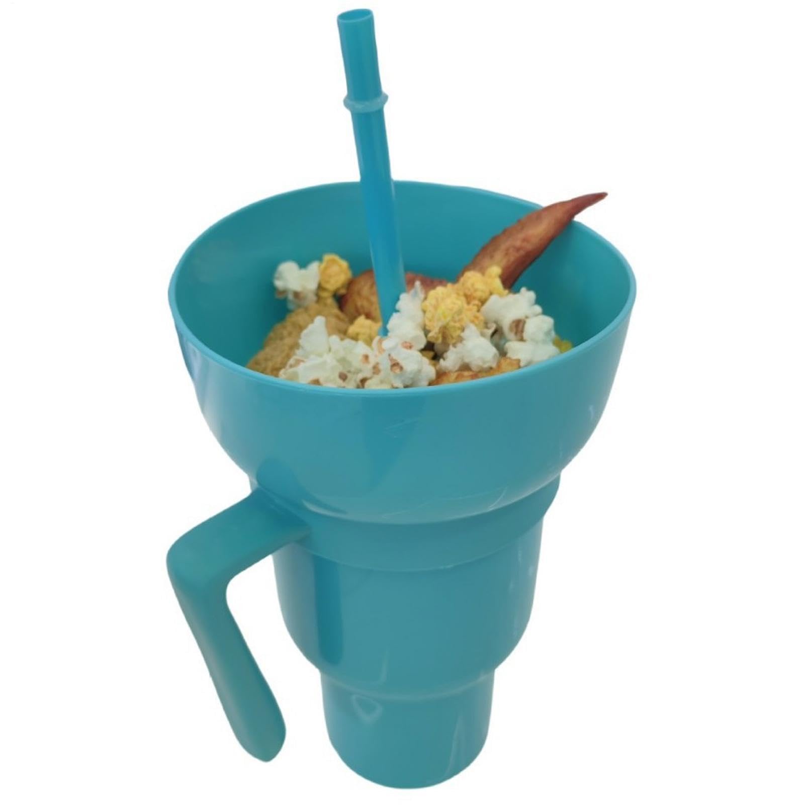 Minhaxue Snack and Drink Cup 2 in 1 Cup Bowl Combo with Straw 900ml