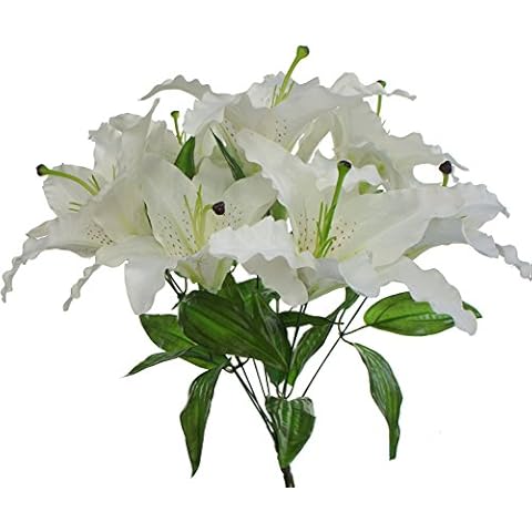 Lily Garden Large Tiger Lily 9-Head Silk Flowers Bush Bouquet Artificial (White) Cover