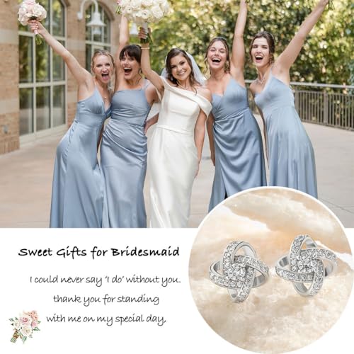 1/4/5/6Pcs Bridesmaid Proposal Gifts,18K Stud Earrings, Love Knot Bridesmaid Earrings from Bride for Wedding Day4