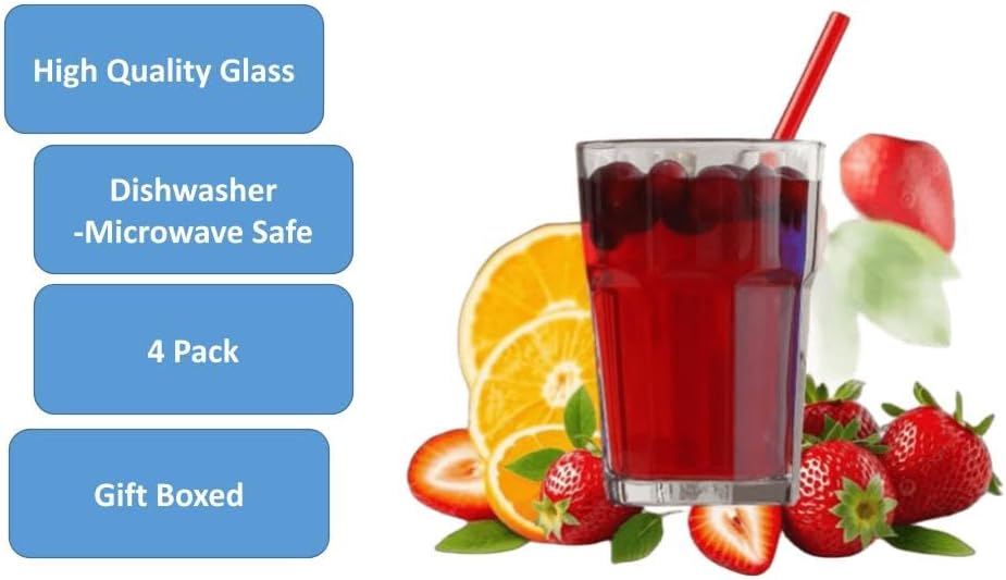 BOHEM'S Drinking Glasses, 12 Ounce Glass Water Cups, Glasses Drinking Set of 4, Stackable Glasses, Highball Glasses, Heavy Base Tumblers, Water Glasses for Soda, Juice, Milk, Coke, - Image 3