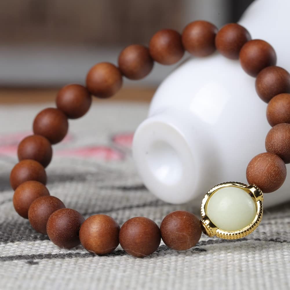 Unisex-Gebetsperlen aus Teakholz, Buddha-Perlen, Japa Mala-Halskette und Armband.