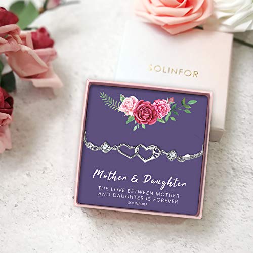 Solinfor Mother Daughter Bracelet, Gifts For Mom From Daughter, Mom Gifts For Mothers Day, Birthday, Valentines Day, Christmas - Sterling Silver Mom And Daughter Bracelet For Women #TOP5