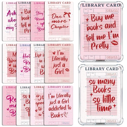 Rngmsi Insert Cardstock for Clear Case - 12 Pcs Library Card Cardstock Inserts Compatible with Kindle Paperwhite 11th-12th 6.9X4.8 Pink Bookish Papers for E-Reader Clear Back Cover Accessories
