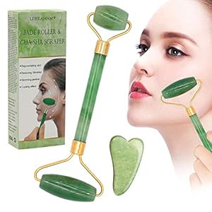 Jade Roller Massagegerät,Jade Roller und Gua Sha Set,Gesicht abnehmen und bewegen Massagegerät Werkzeug Gesichtsmassage Körperhaltung, Körperhaltung, Rücken, Körperhaut