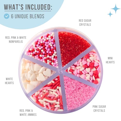 Sweets Indeed Sprinkles 6 Cell Edible Sprinkle Mix Jimmies Perfect for Cake Decorations Baking Ice Cream Cookies Cupcake Topper (Sweetheart)