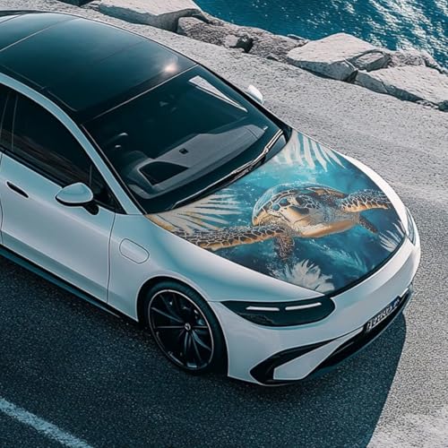 Image of Sea Turtle Print Car Hood Cover, Elastic Polyester Car Hood Protector Auto Hood Flag Waterproof Auto Exterior Accessories for Sedans SUV Pickup Trucks Jeeps