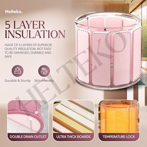 Image of Helteko Bath Tub for Adult for Bathroom, Foldable Tub for Home Use with Drainage Hole, Thickened Insulated Ice Bath Tub, Inflatable BathTub for Adults, Ice BathTub for Adults (White-Pink)