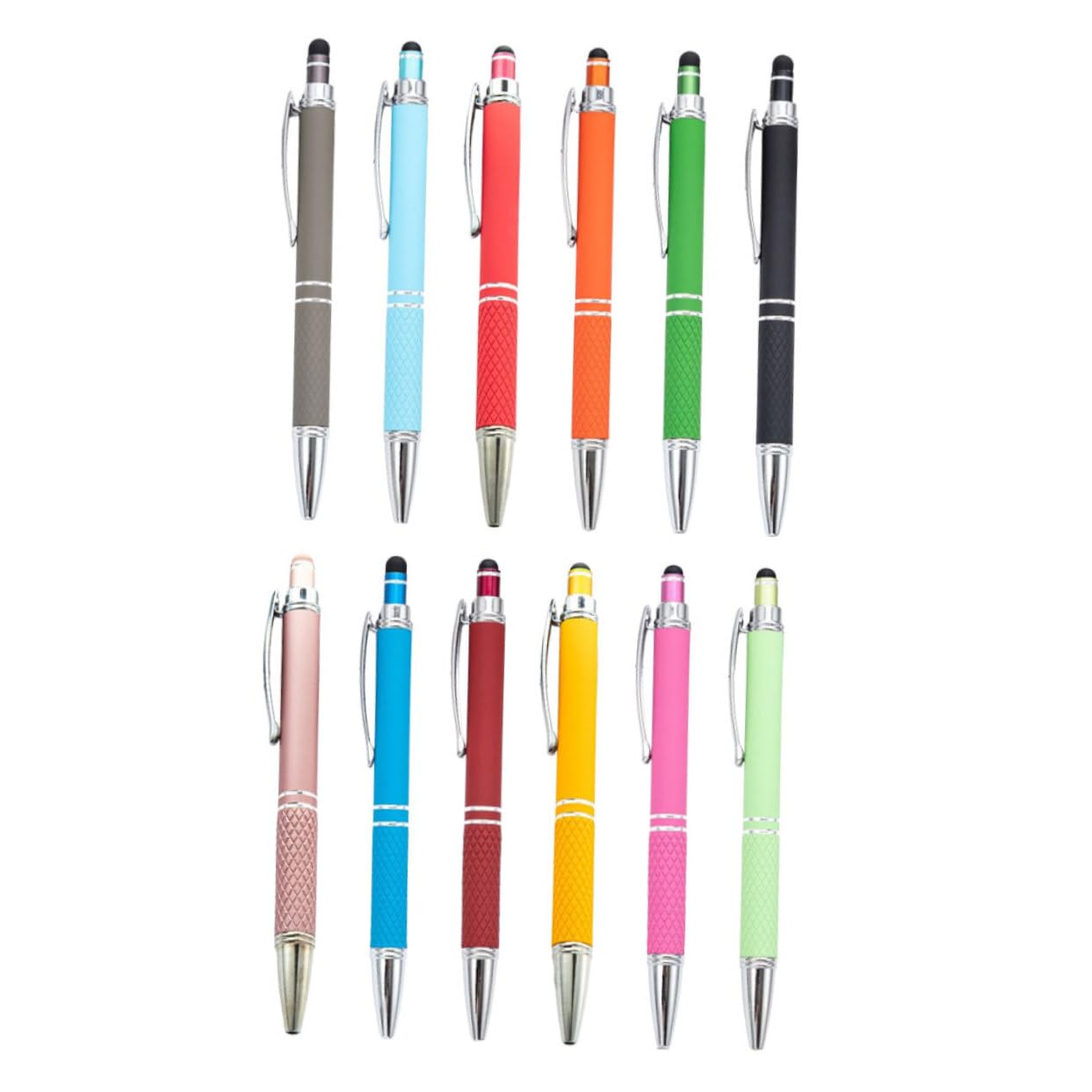 LALAFINA 12pcs Retractable Ballpoint Pens With Stylus Tip 2 In 1 Ink Metal Pen For Office School Teens Women Writing Note Taking
