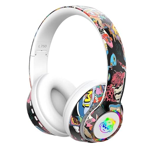 S&N Auriculares con Bluetooth, Cascos inalambricos para Juegos con luz RGB, Compatible con Tarjeta de Memoria con Micrófono L750 Graffiti Blanco