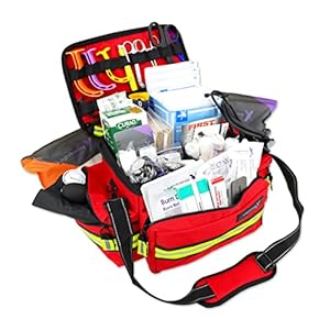 Lightning X Mid-Sized First Responder EMT Bag | LXMB25 | Fully Stocked w/ 240+ First Aid, EMS & Trauma Supplies – RED