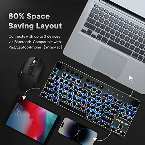 Wireless Typewriter Keyboard Mechanical Tkl, 2.4G/Bt5.0/Wired Wm87 Retro Vintage Gaming Keyboard Typewriter Style With Punk Round Keycaps True Rgb Backlit And 2 Control Knobs, Clicky Switch, Win/Mac #TOP4