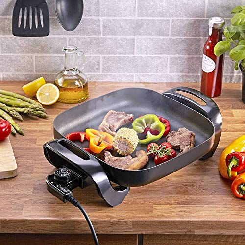 Caynel 12 x 12 Inch Nonstick Ceramic Electric Skillet with Glass Lid, Aluminum Body, 1400-Watts, Adjustable Temperature Controller Goes Up to 460 Degrees for Fry, Bake, Steam or Simmer, Easy to Clean (Black)