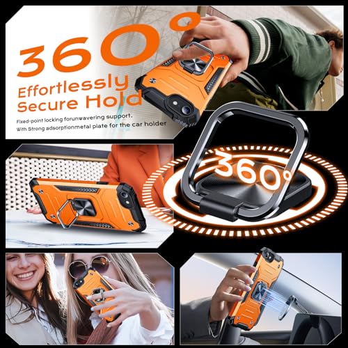 Image of Anqrp Heavy Duty Case for iPhone 17e /16e Case with Enhanced Ring Holder Grip Stand, Military Grade Shockproof Rugged Drop Protective Silicone Hard Slim iPhone 17e /16e Phone Case Cover,Orange