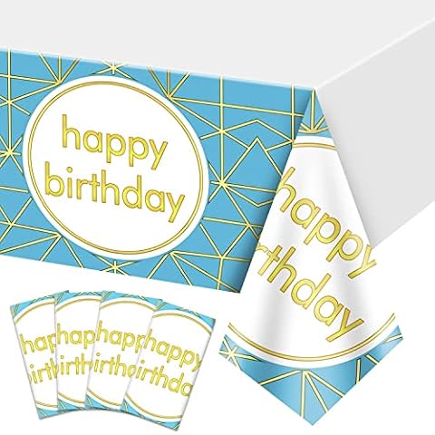 4 Stück Bunte Tischdecken - Blau Happy Birthday Folie Tabelle deckt Einweg-Rechteck Tischdecke Blau Gold Party Dekorationen Cover