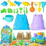 DISHIO Beach Sand Toys for Kids Sand Box Beach Toys with Mesh Bag, Sand Castle Bucket and Shovel, Molds, Watering Can, Sieve, Dinosaur Beach Toys Kit for Kids Toddlers Outdoor Beach Travel 18pcs