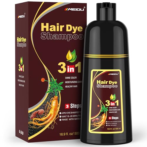 MEIDU Shampoo Shop Dark Brown Hair Dye Shampoo 3 in 1 for Gray Hair, Hair Dye for Women Men, Har Color Herbal Ingredients Natural (500ml, 16.9oz)