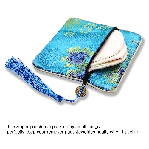 Image of PINOWU 8pcs Silk Brocade Jewelry Bags with Zipper (11.5x11.5cm), Jewellery Silk Purse Pouch Gift Bags for Women Coins Traveling Jewelry Rolls Wedding Birthday Party Favors (Pack of 2)