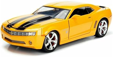 Transformers 1:24 Bumblebee 2006 Chevy Camaro Die-Cast Car con Robot en Chasis y Moneda Coleccionable, Juguetes para Niños y Adultos
