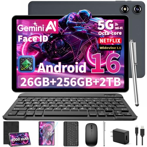 Image of 10 inch Tablet with Keyboard - 2026 Gemini AI Android 16 Tablet,Black Case