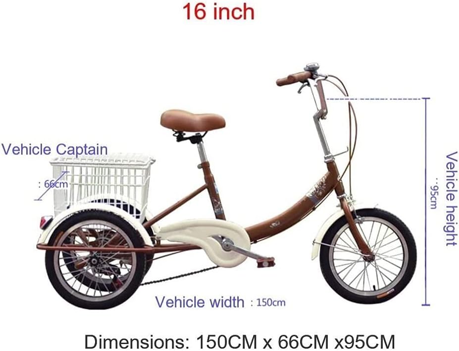 Adult Tricycle 16Inch Three Wheel Bike Trike Bike Bicycle with Shopping Basket for Recreation Shopping Men's Women's Bike Picnic Cycling Pedalling
