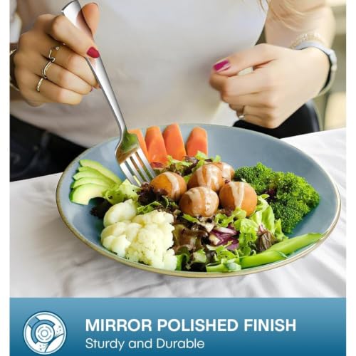 Image of Clovis Stainless Steel Flatware Set 4 Pieces, Titanium Plated Mirror Finish, Cutlery Set for 1 with Knife Fork Spoon and Teaspoon, Silver