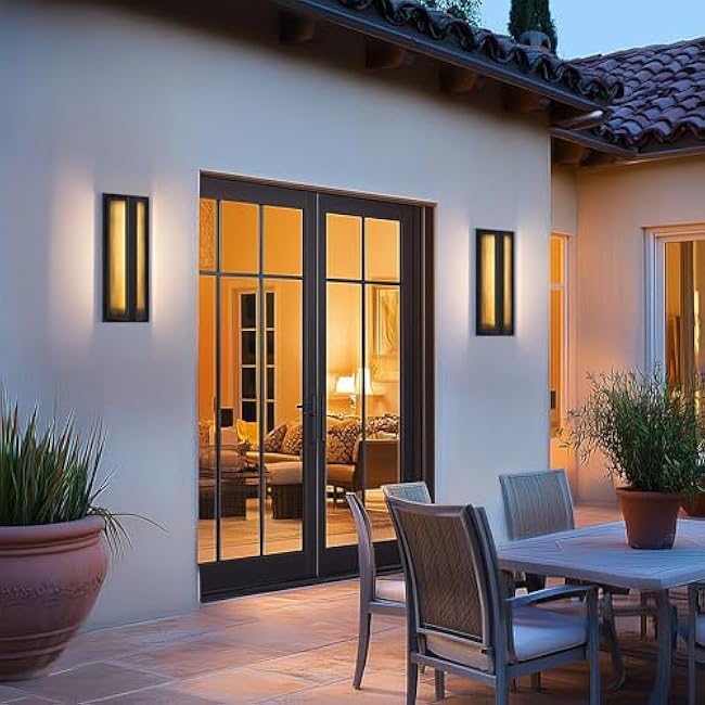 LamQee Black and Gold Modern Outdoor Wall Light Contemporary Exterior Lighting Fixtures 16W 3000K Integrated LED Outdoor Wall Sconce Outside Lights Wall Mount for House Porch Patio Front Garage Door